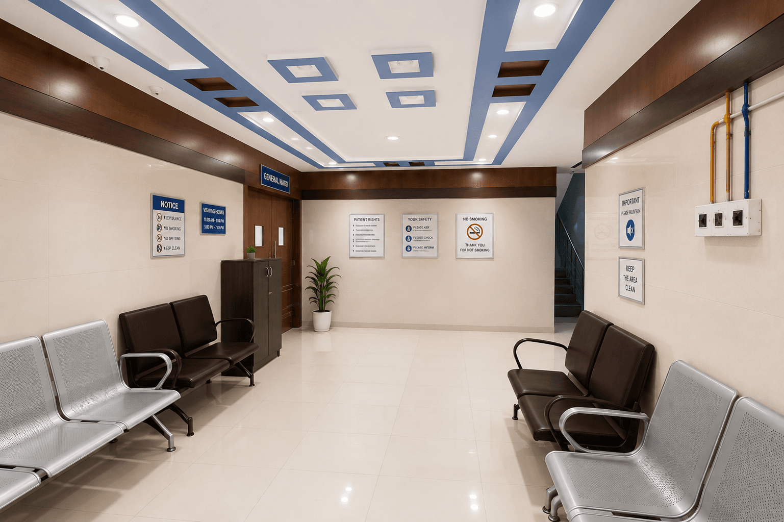 Hospital corridor and patient transit area at Samjaya Healthcare.