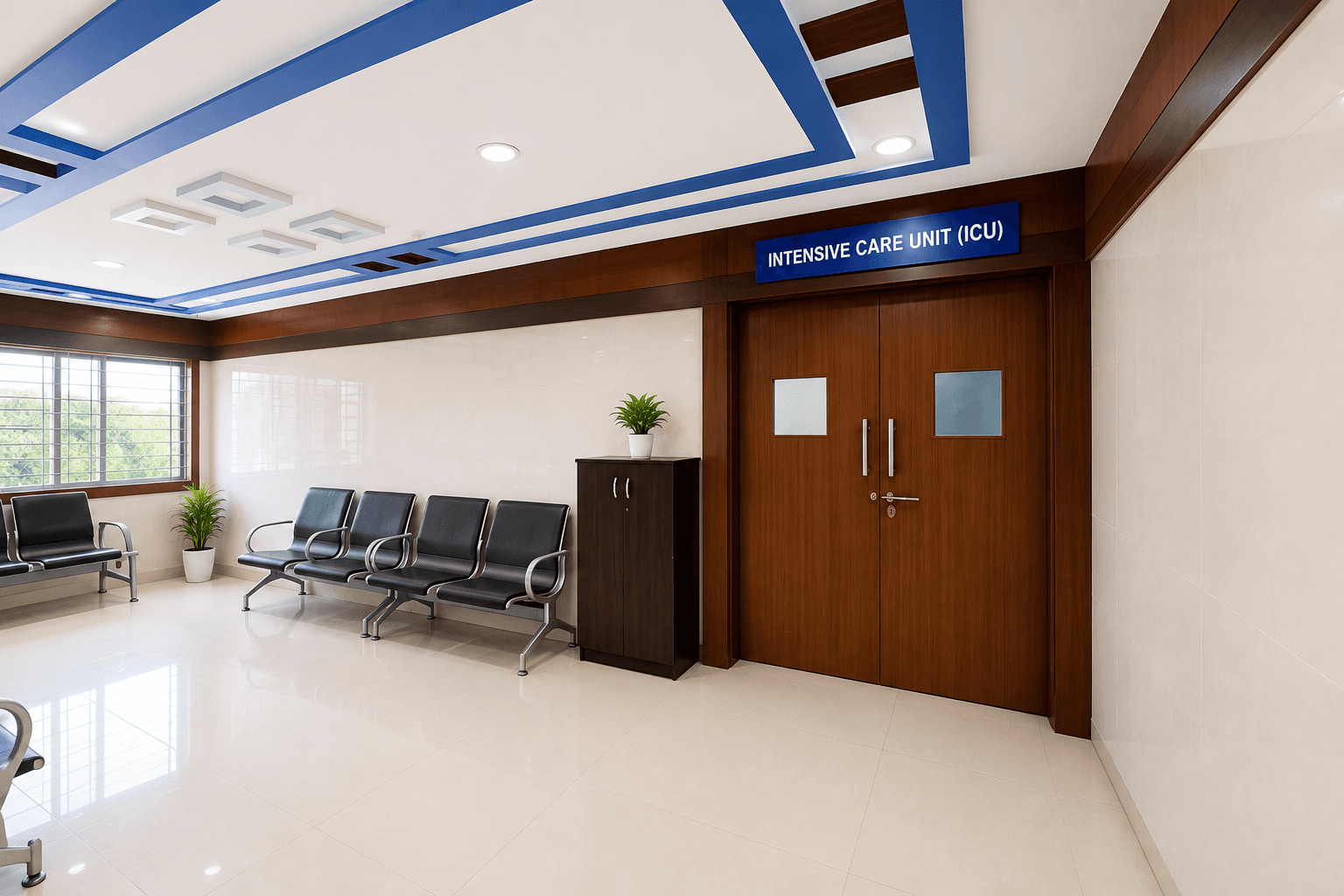 Hospital corridor and patient transit area at Samjaya Healthcare.