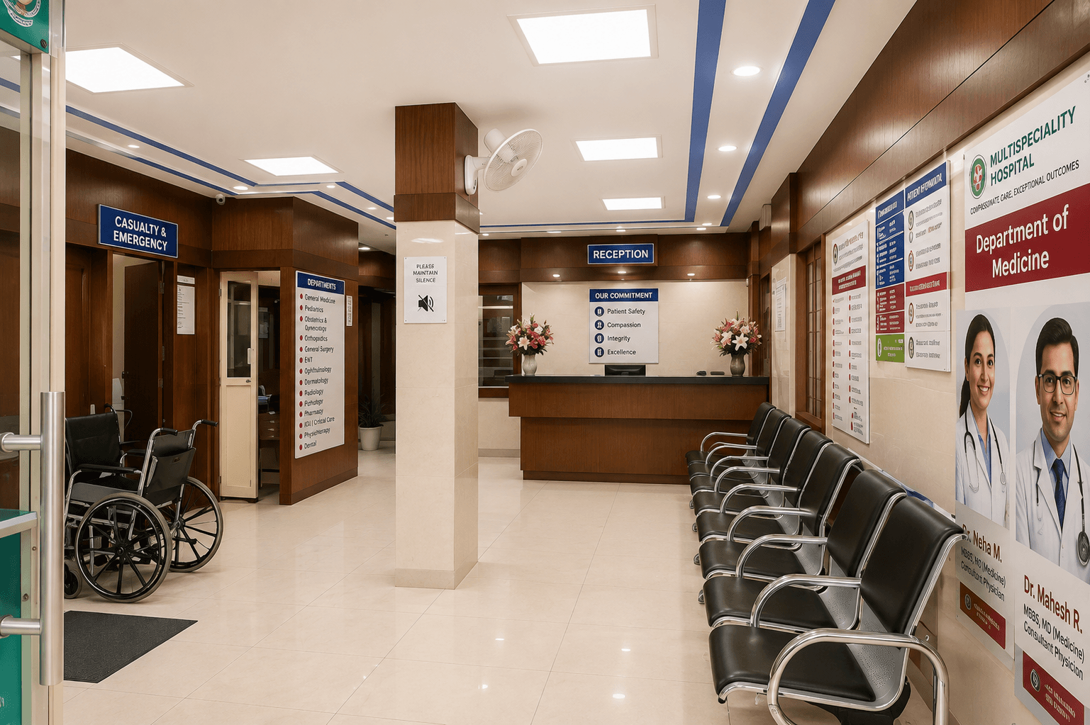 Hospital corridor and patient transit area at Samjaya Healthcare.