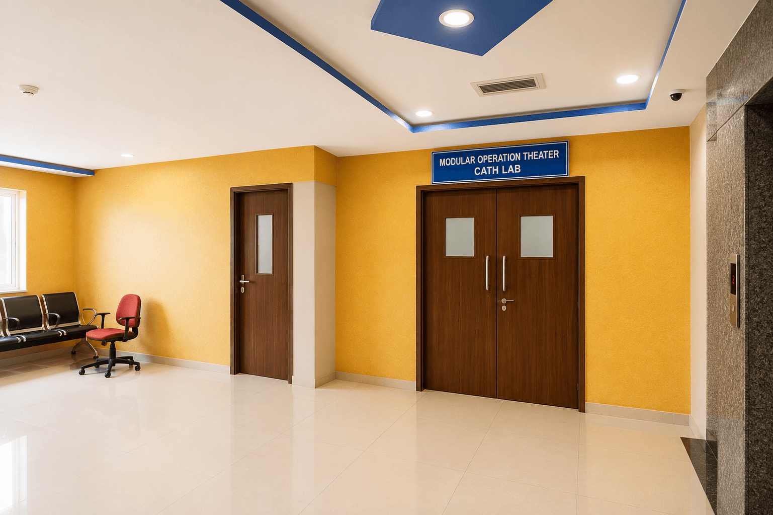 Hospital corridor and patient transit area at Samjaya Healthcare.
