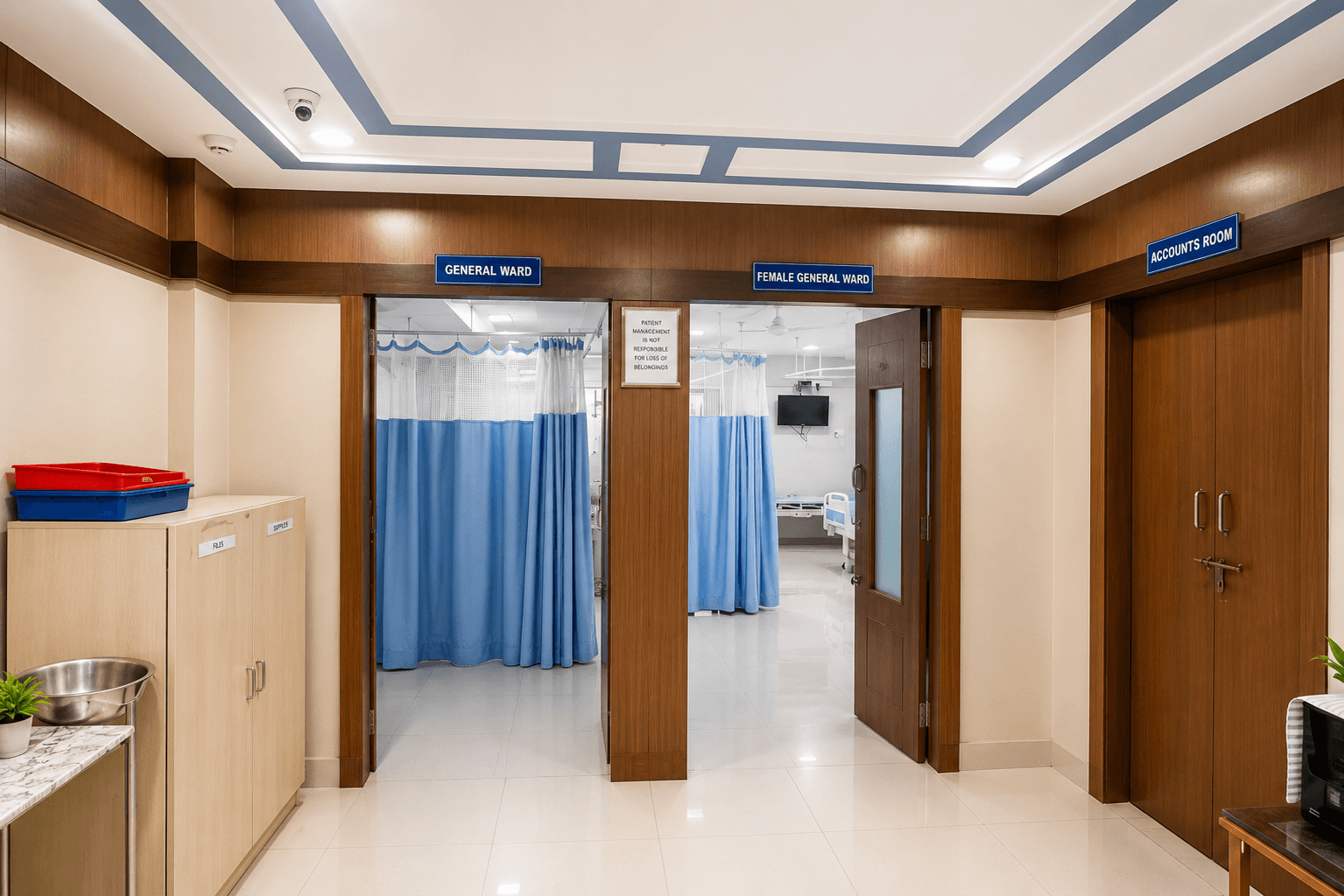 Hospital corridor and patient transit area at Samjaya Healthcare.
