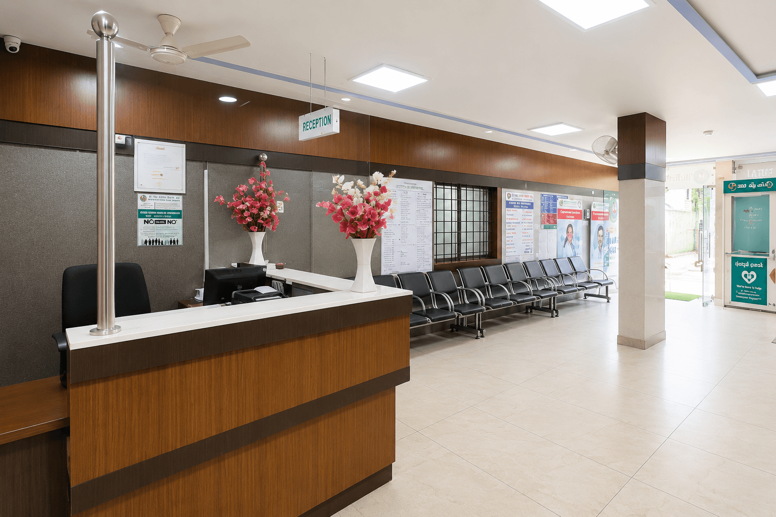 Main reception and patient registration area at Samjaya Healthcare.
